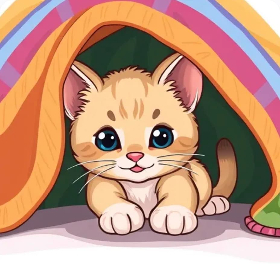 Kitten playing under the blanket