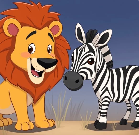 Lion next to zebra